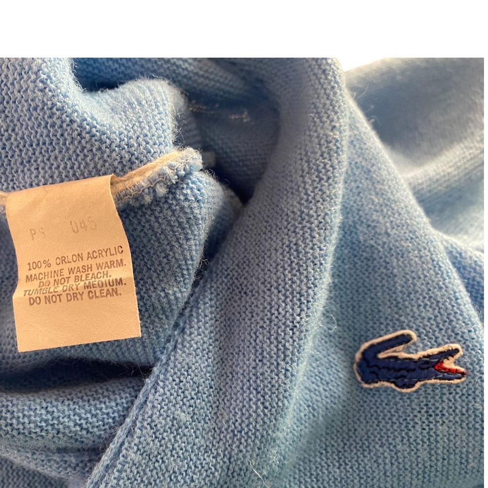 Izod Lacoste Mens Vintage Cardigan Sweater Blue Acrylic Large L Crocodile logo - Picture 5 of 7